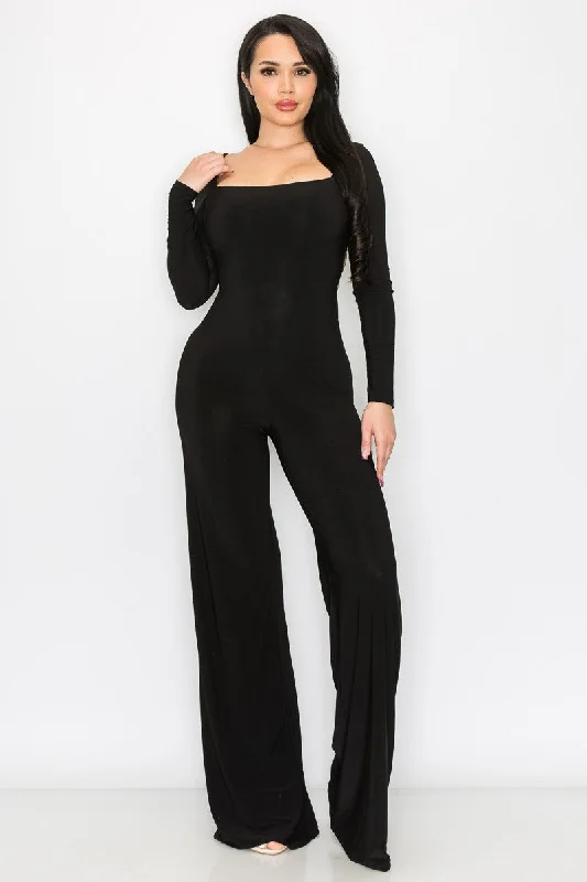 BLACK LONG SLEEVES OPEN BACK STRING JUMPSUIT SP9631J