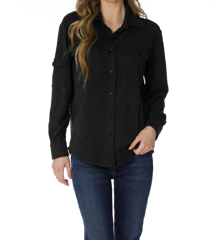 Pocket Button Front Shirt In Muted Black