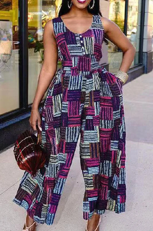 Geometric Print Casual Wide Leg Jumpsuit