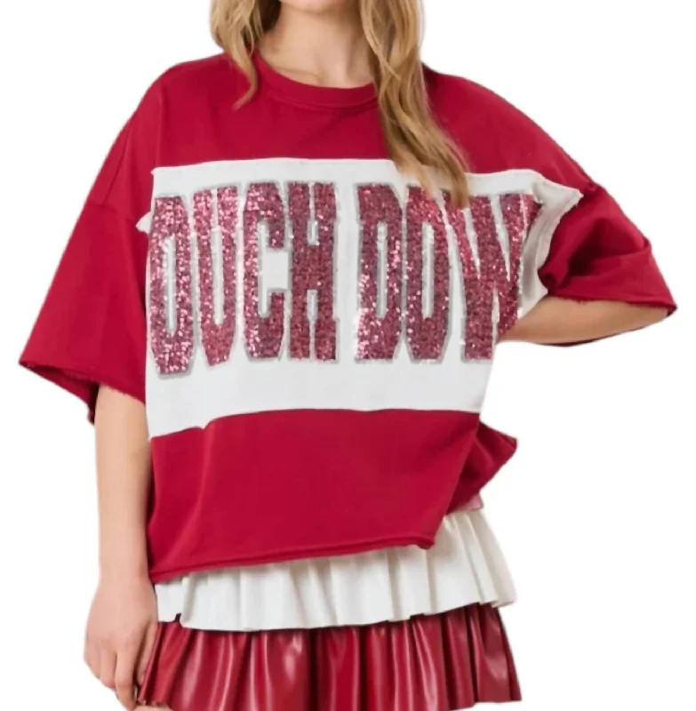 Touch Down Sequin Shirt In Crimson