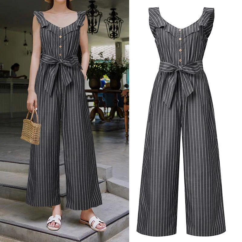 Striped Summer Vintage Jumpsuits For Women