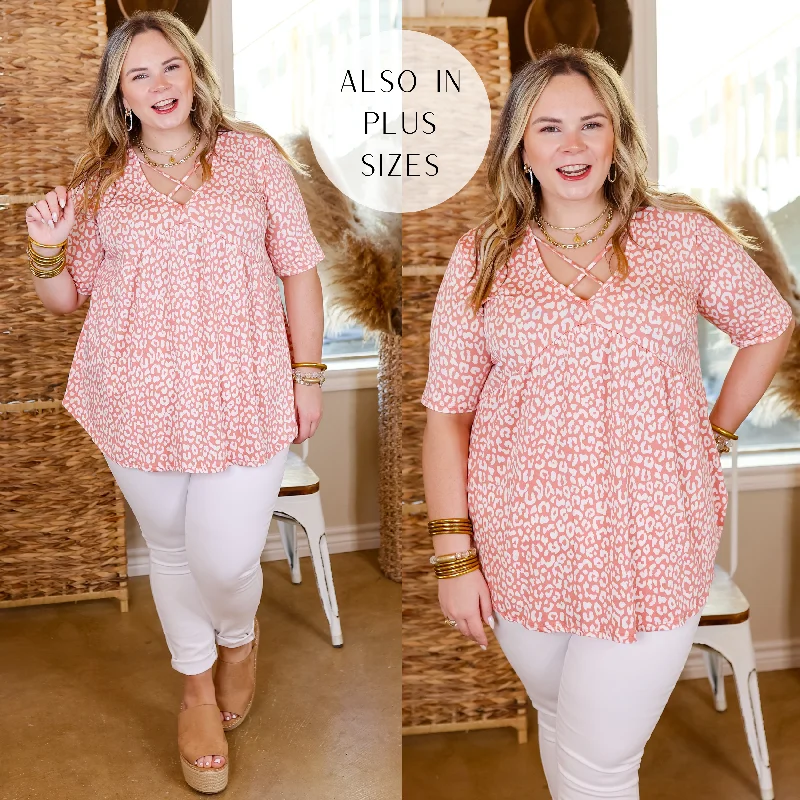 Fill Your Heart Leopard Print Criss Cross Babydoll Top in Blush Pink