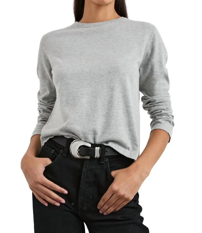 Cotton Cashmere Long Sleeve Top In Heather Grey