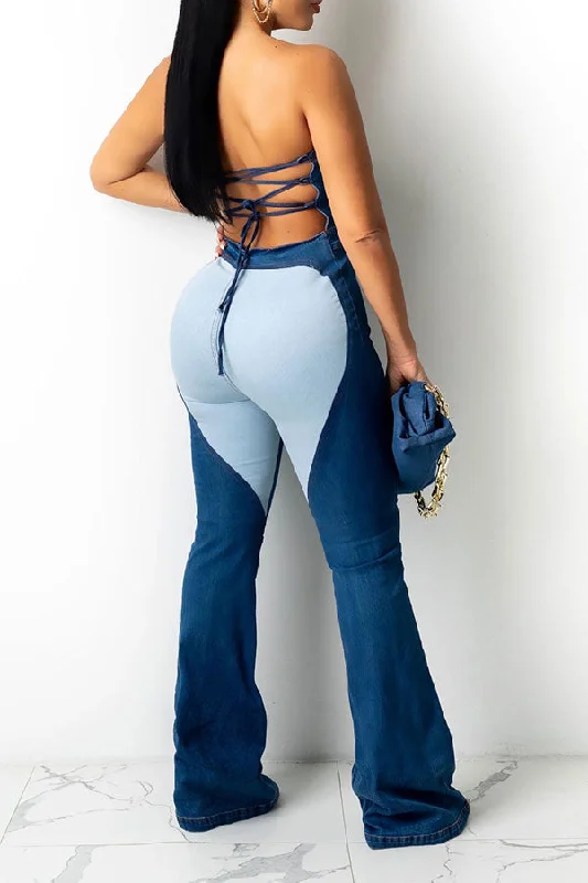 Solid Color Casual Trumpet Jumpsuit