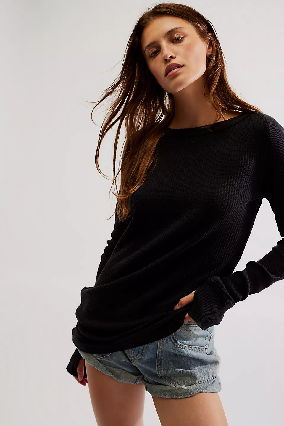 Free People Care FP Honey B Crew Neck - BLACK