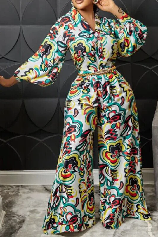 Tribal Floral Print Retro Wide Leg Jumpsuit Trendy Clothing Sale