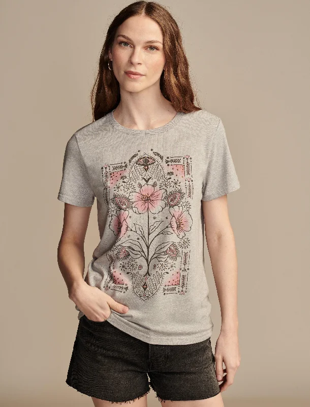 Lucky Brand Women's Embellished Floral Frame Classic Crew