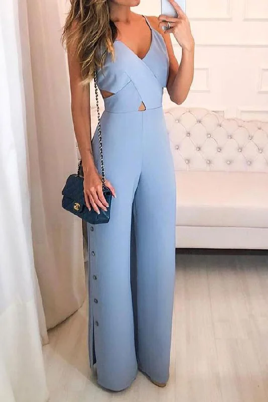 Solid Color Modern Cutout Side Split Jumpsuit