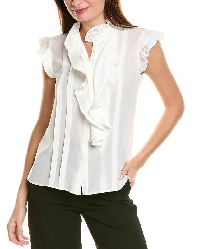 Elie Tahari Pleated Flutter Silk Shirt