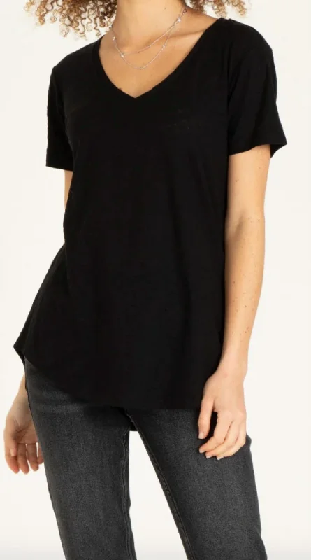 Valentina Slub V Neck In Black