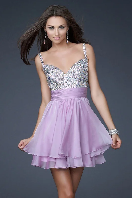 La Femme - 16813 Bejeweled Short Chiffon Party Dress Now On Sale For Chic Urban Styles