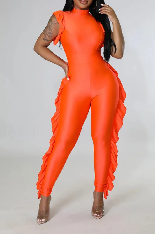 Orange Sporty Ruffle Jumpsuit