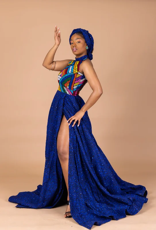 Temi Ankara Deep-slit Maxi Dress | Blue African Print Best Sellers