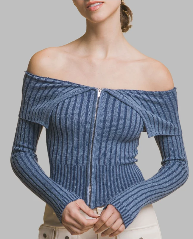 Zip Front Off The Shoulder Top