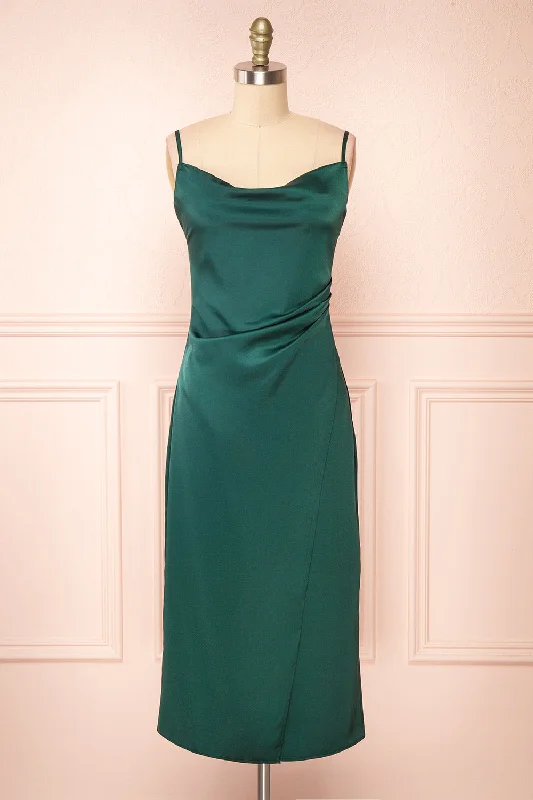 Chloe Green | Satin Cowl Neck Midi Dress Style Without Limits