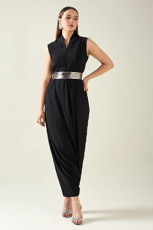 Green Alloy Jumpsuit With Metallic Finish Belt