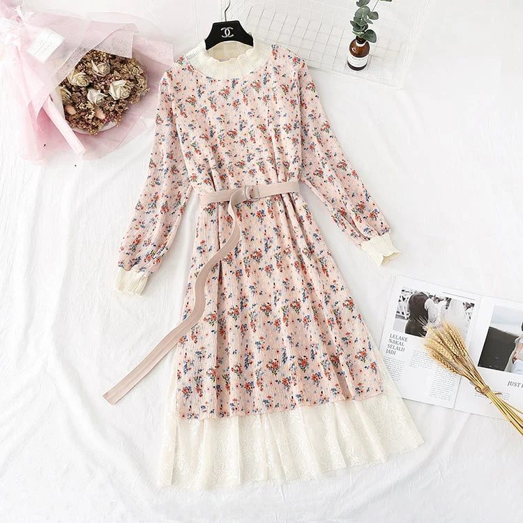 Grab Romantic Date - Night Styles Now Printed French retro pleated slim waist skirt  3967