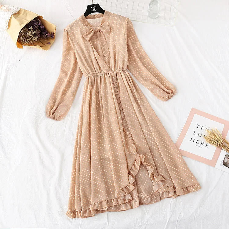 Trendy Fashion for Women French retro wave dot sweet bottomed long skirt  3976