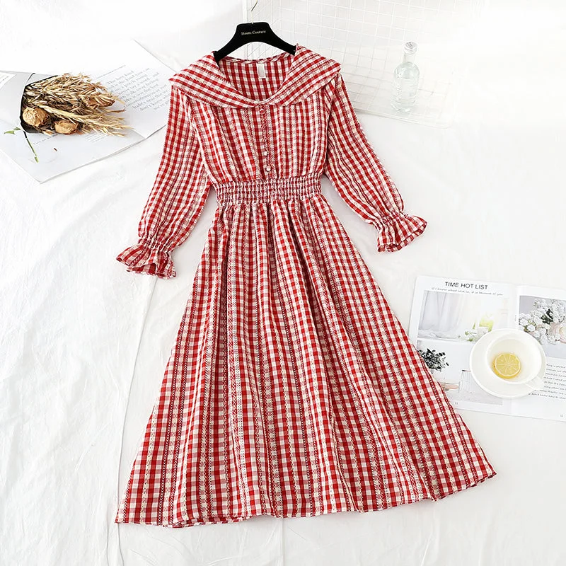 Effortless Style, Endless Impact French retro Plaid Platycodon skirt shows thin temperament at the waist  4219