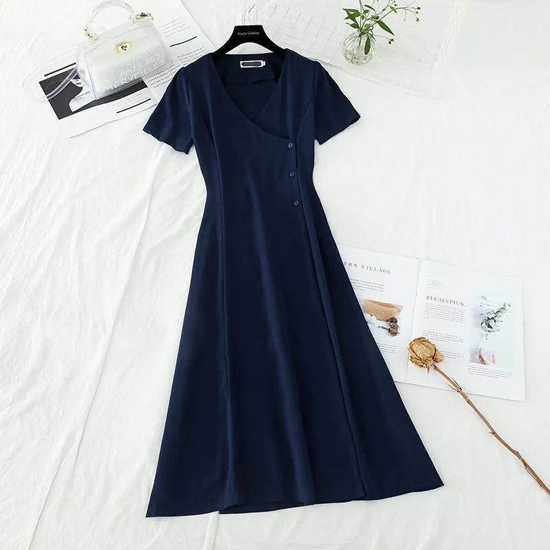 Beat The Heat In Tropical Styles V-neck simple temperament goddess pure color cotton linen slim skirt 4204 Beat The Heat In Tropical Styles V-neck simple temperament goddess pure color cotton linen slim skirt 4204