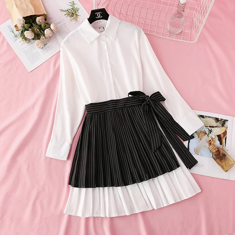 Trend Alert Design sense minority white shirt skirt pleated skirt  4049