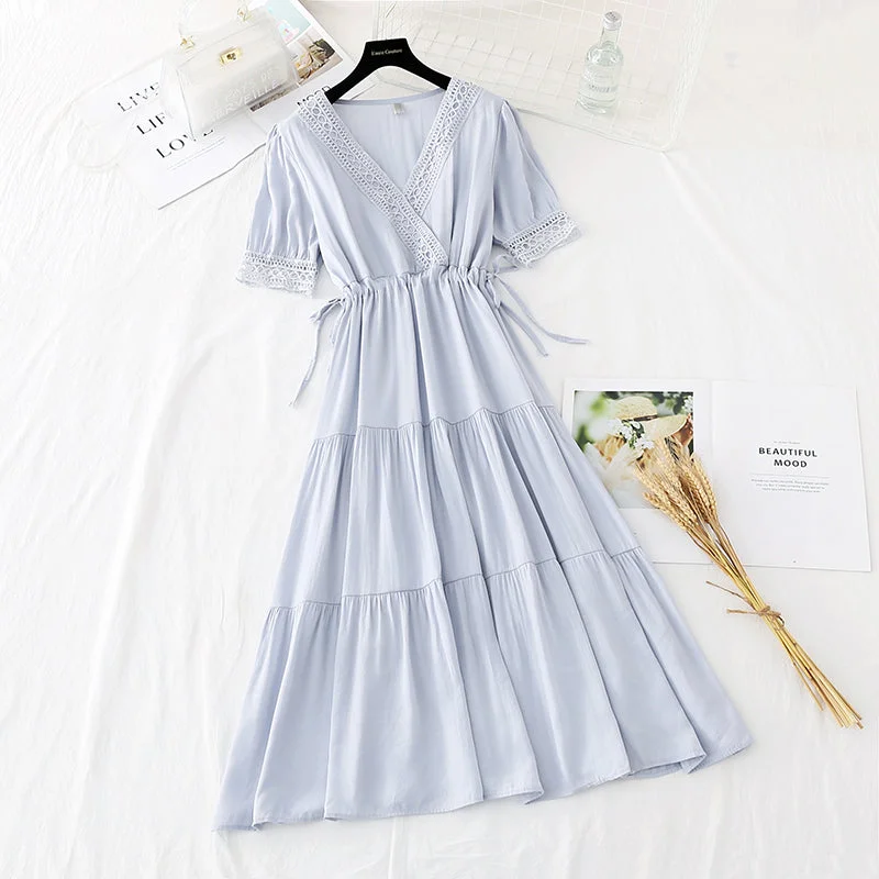 Versatile Style Wardrobe French retro waist with slim temperament fairy long skirt  4158
