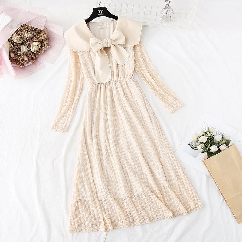 Weekend Special Sweet bow long skirt French retro waist wool skirt  4000