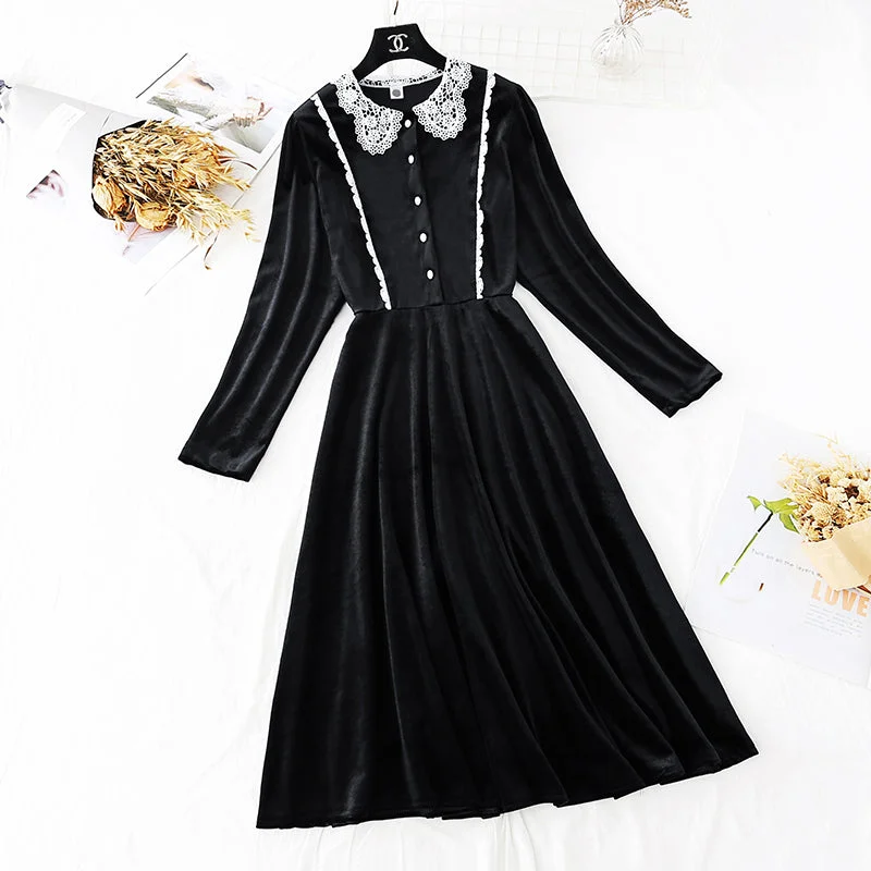 Spring Fashion New lace doll neck light familiar French retro skirt  4024