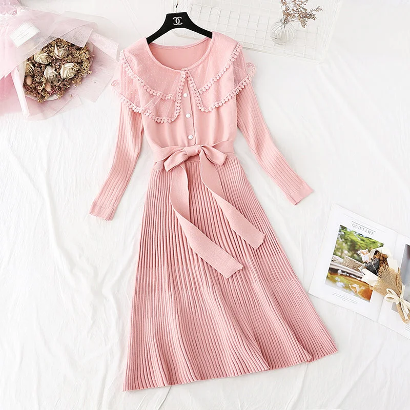 Budget Friendly Long sweater over the knee sweet bottoming temperament long skirt  3992