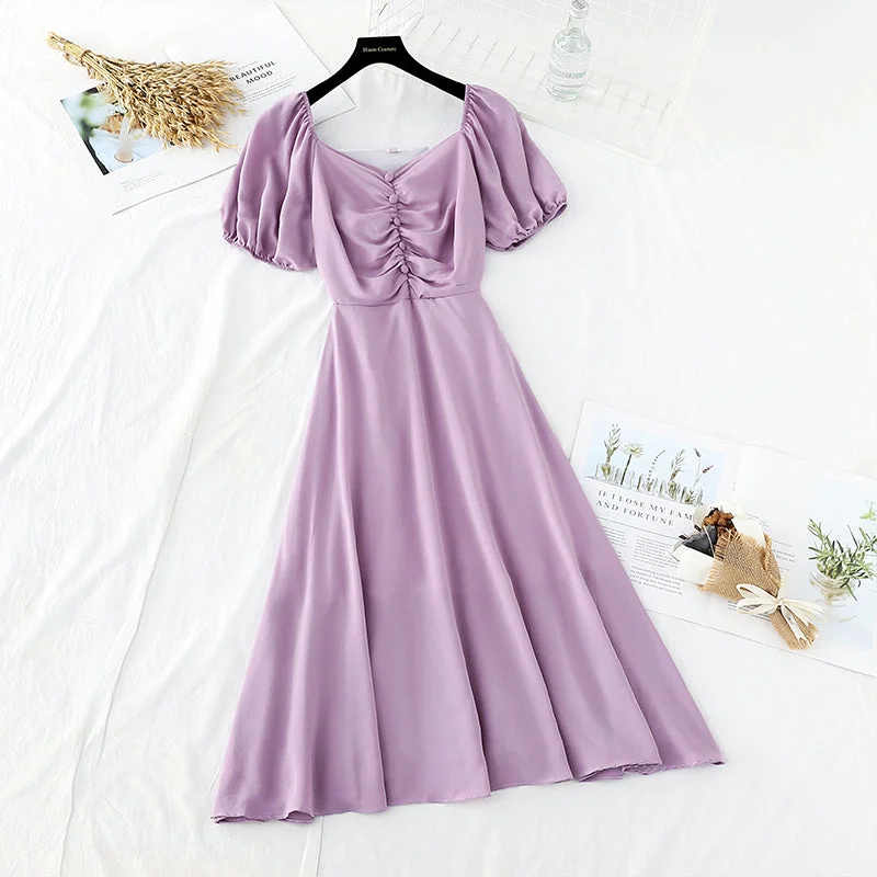 Effortless Everyday Wear Bubble sleeve French retro long skirt  4187