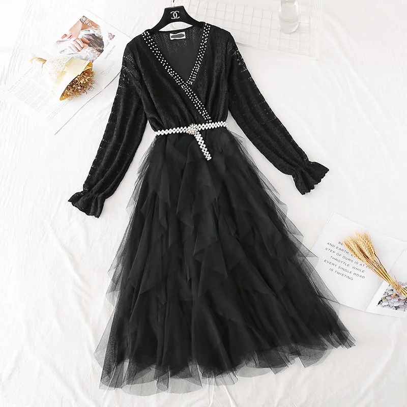 Odd Size Clearance Sale Mesh stitched cake skirt shows thin temperament at the waist  4045