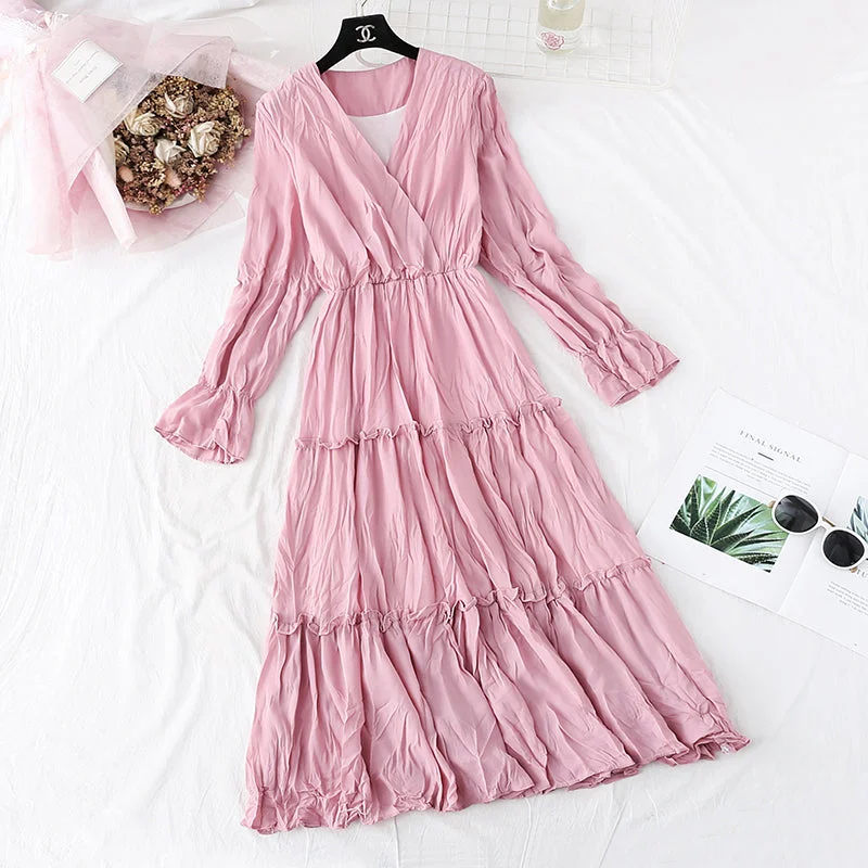 Fashion Forward Chiffon slim retro pleated skirt medium length  3995
