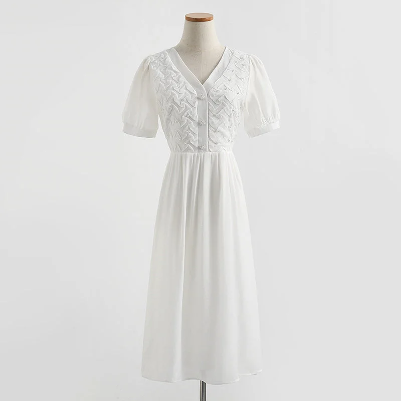 Limited Time French design pleated bubble sleeve skirt  4278
