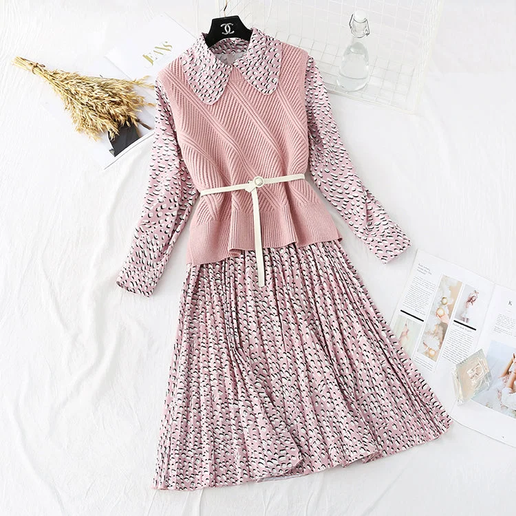 Unleash Your Trend Driven Style Sweet baby Collar Chiffon Skirt Suit two-piece suit  4011