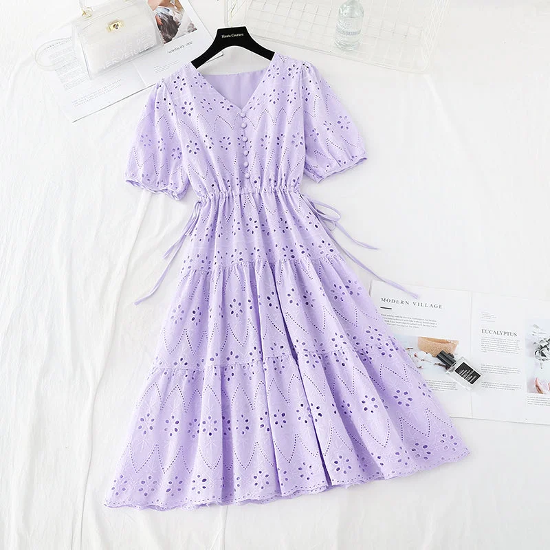 Redefining Women's Style Hook embroidery French retro waist closing long skirt with thin temperament  4221