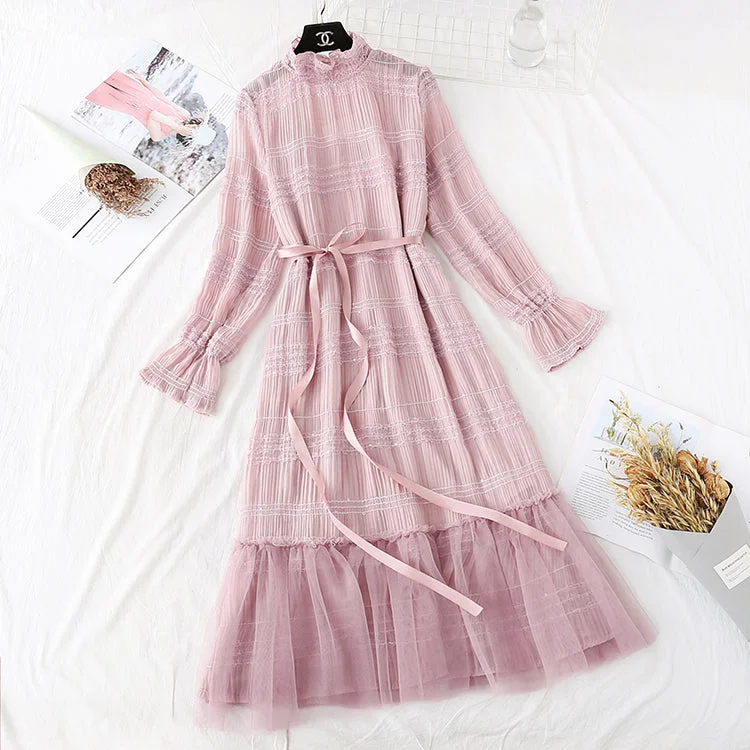 Browse Our Top Products Gentle wind wood ear Chiffon bottomed long skirt temperament  3987