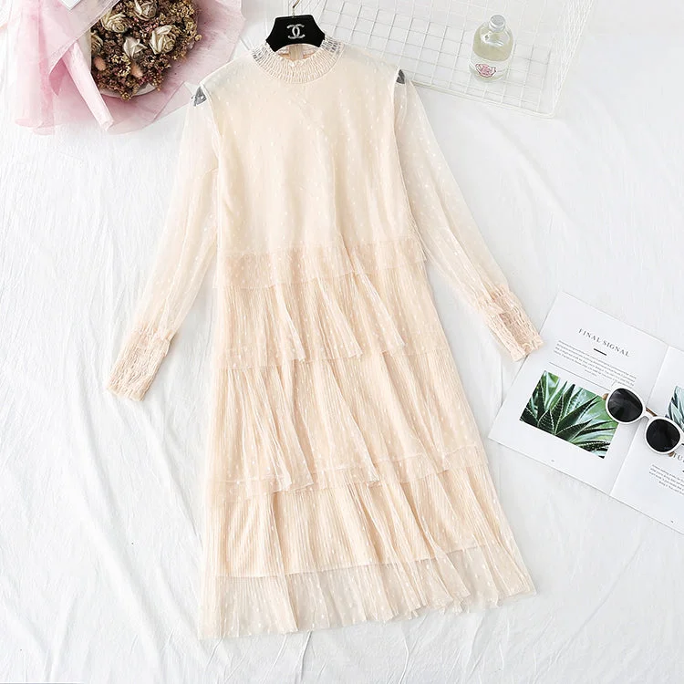 Statement Piece Gentle wind mesh cake bottomed long skirt  4005