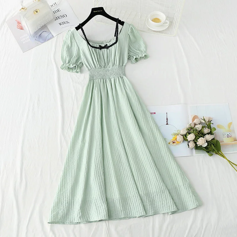 Browse Our Top Products New French retro long skirt small fresh bubble sleeve skirt  4250
