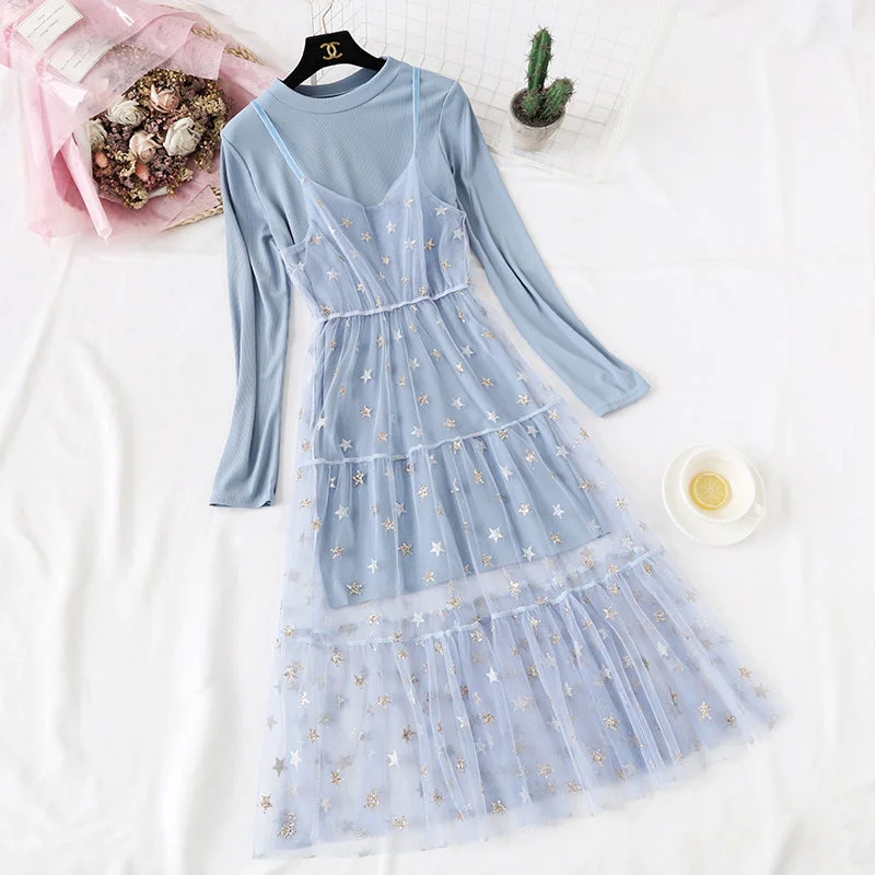Anniversary Sale Minority pentagonal star mesh suit skirt  4320
