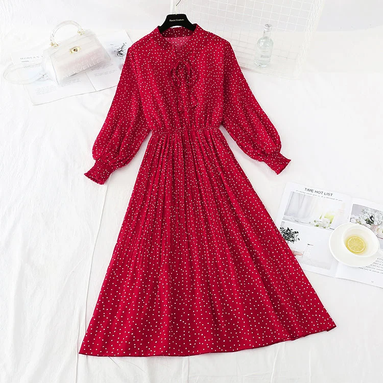Seasonal Trends Chiffon Vintage wave point pleated knee bottom skirt  3845