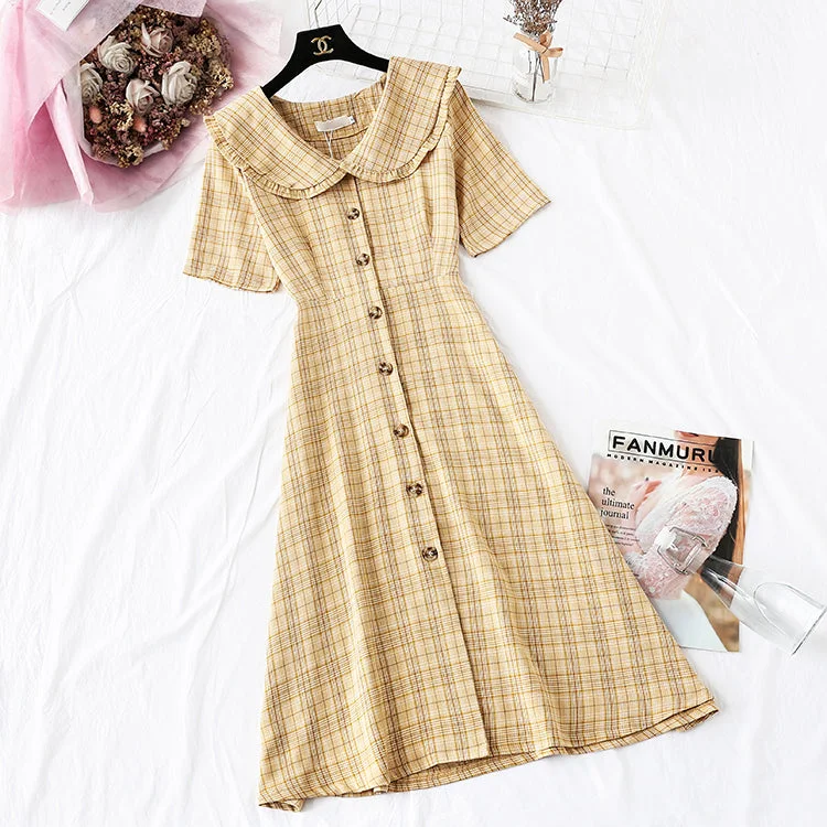 Flash Sale Starts French waist closed to show thin temperament, retro plaid skirt  4163