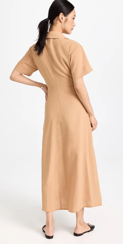 A.L.C. Women Florence Raffia Tan Insert Pleated Skirt Midi Dress