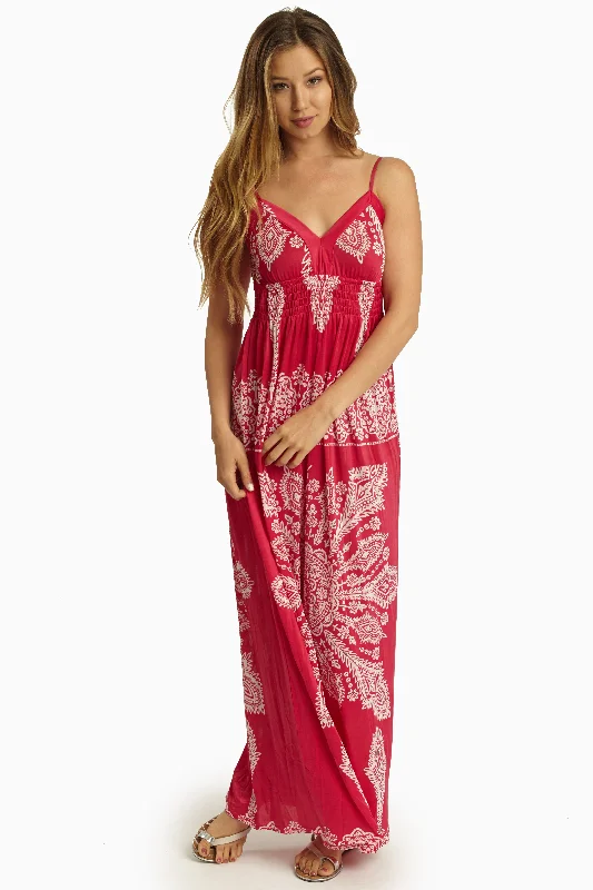 Fuchsia White Printed Maxi Dress