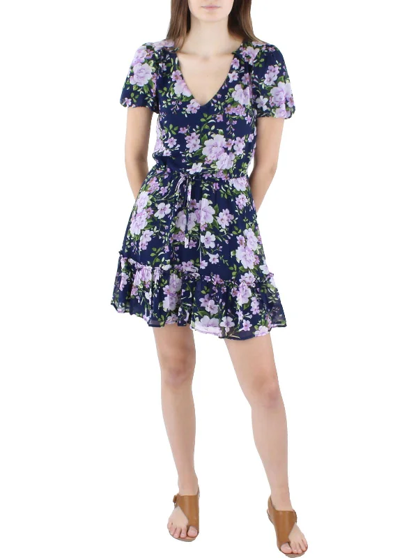 Juniors Womens Floral Print Casual Fit & Flare Dress