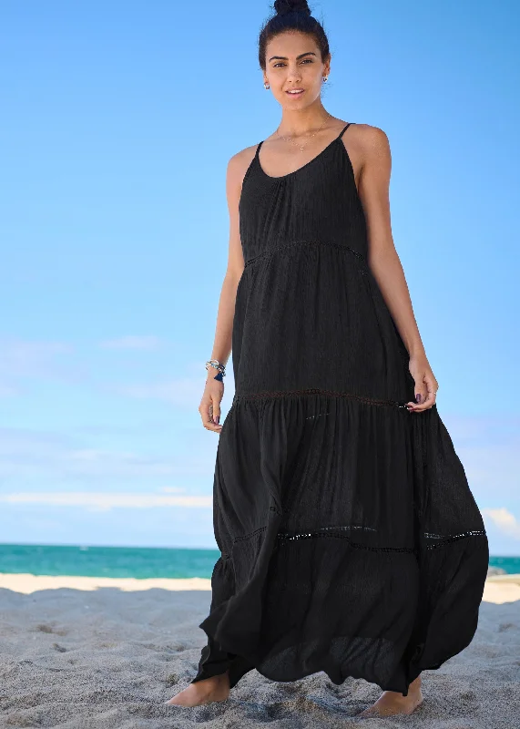 Eyelet Maxi Cover-Up Dress - Black Beauty