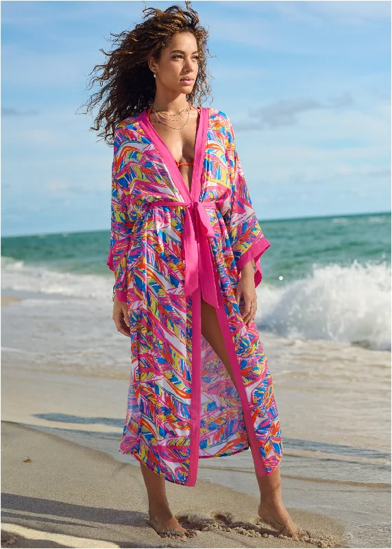 Midi Kimono Cover-Up - Bright Palm