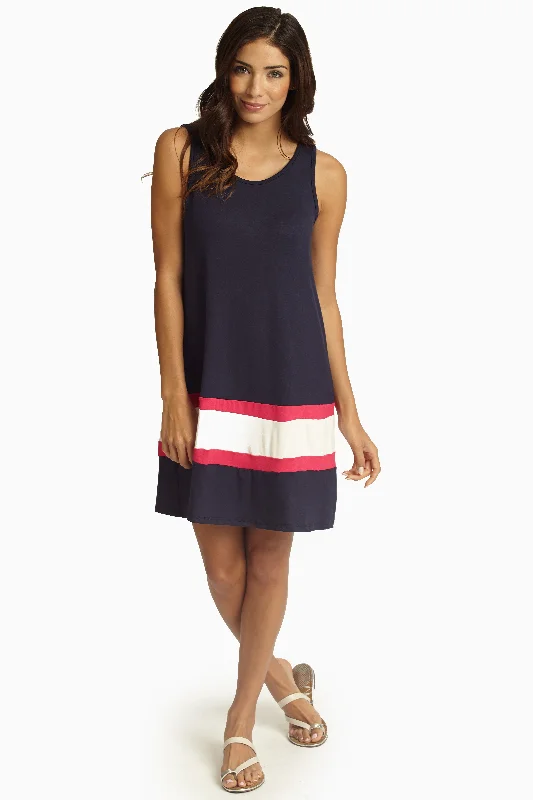 Navy Fuchsia White Colorblock Dress