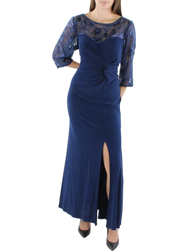 Plus Womens Front Knot Maxi Evening Dress