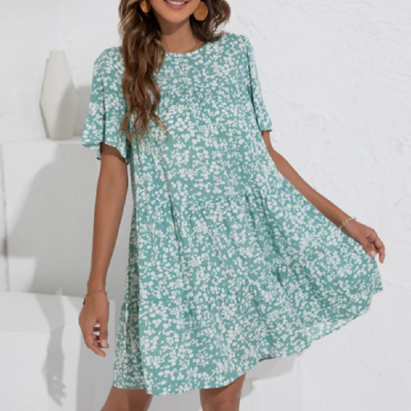 Womens Floral Shift Dress with Ruffle Sleeves