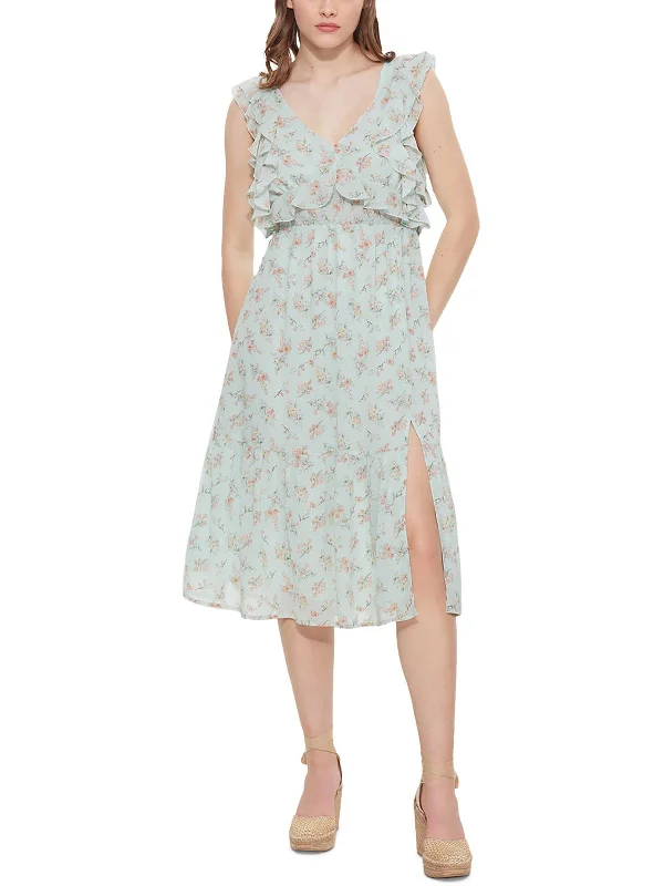 Womens Chiffon Floral Midi Dress